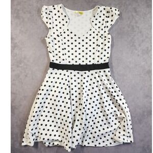 Yellow Star Fit & Flare Dress Womens Large White Polka Dot Cap Sleeve V-Neck